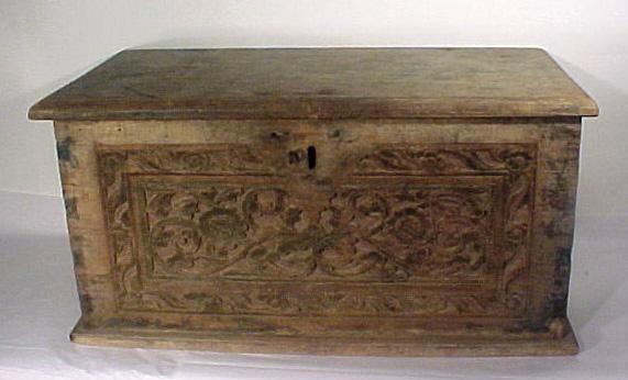 Old European Primitive Carved Chest Trunk Old European Primitive Carved Chest Trunk