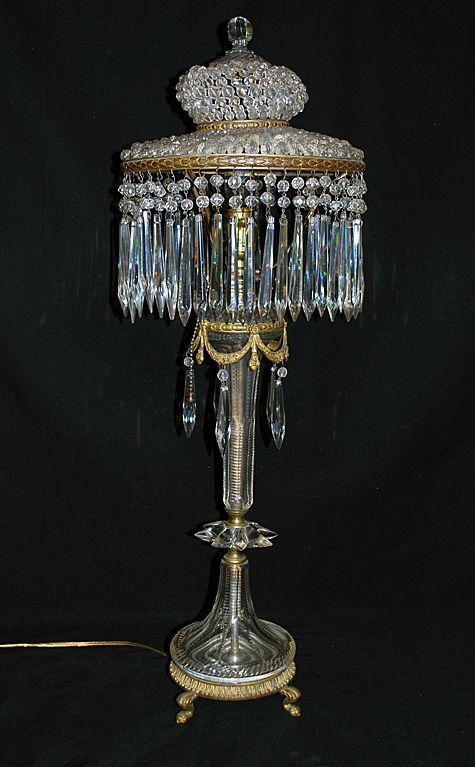 Glass Beaded Lamp Shades on Cut Glass Lamp With Beaded Shade From Bluedolphin On Ruby Lane