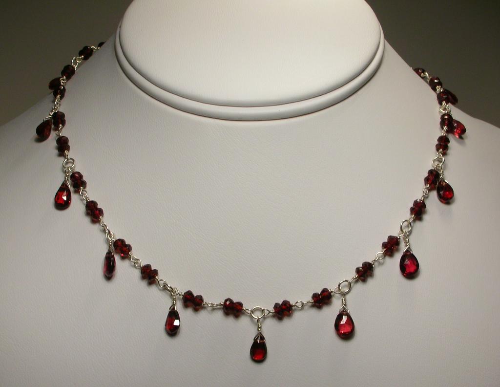 Sterling Silver Garnet Necklace with Pear Drops from bluefrogjewels on 