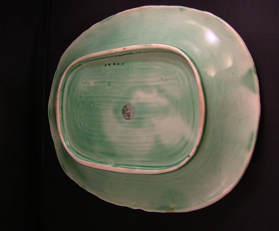 Majolica Asparagus Footed Holder-Drainage Holes With Matching Platter Majolica Asparagus Footed Holder-Drainage Holes With Matching Platter