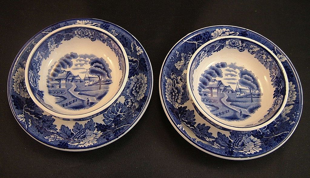 Woods Ware Blue and White English Scenery Individual Relish Cups 2 Sets Woods Ware Blue and White English Scenery Individual Relish Cups 2 Sets