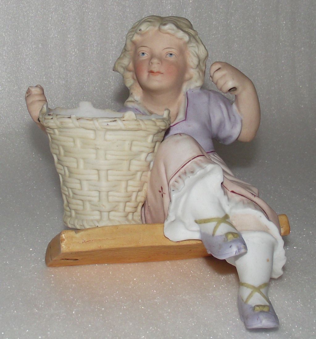 Heubach German Bisque Swinger - Hanging Match Holder Heubach German Bisque Swinger - Hanging Match Holder