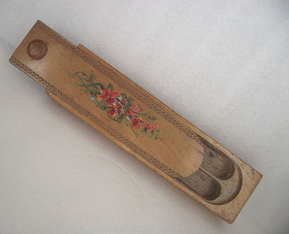 English Pencil Box with Hand Painted Floral Top English Pencil Box with Hand Painted Floral Top