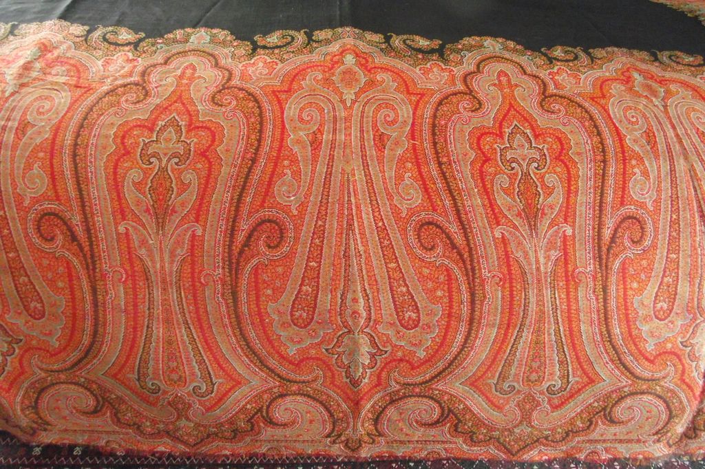 Scottish Paisley Shawl Large Black Center circa 1860s - 1870s Scottish Paisley Shawl Large Black Center circa 1860s - 1870s