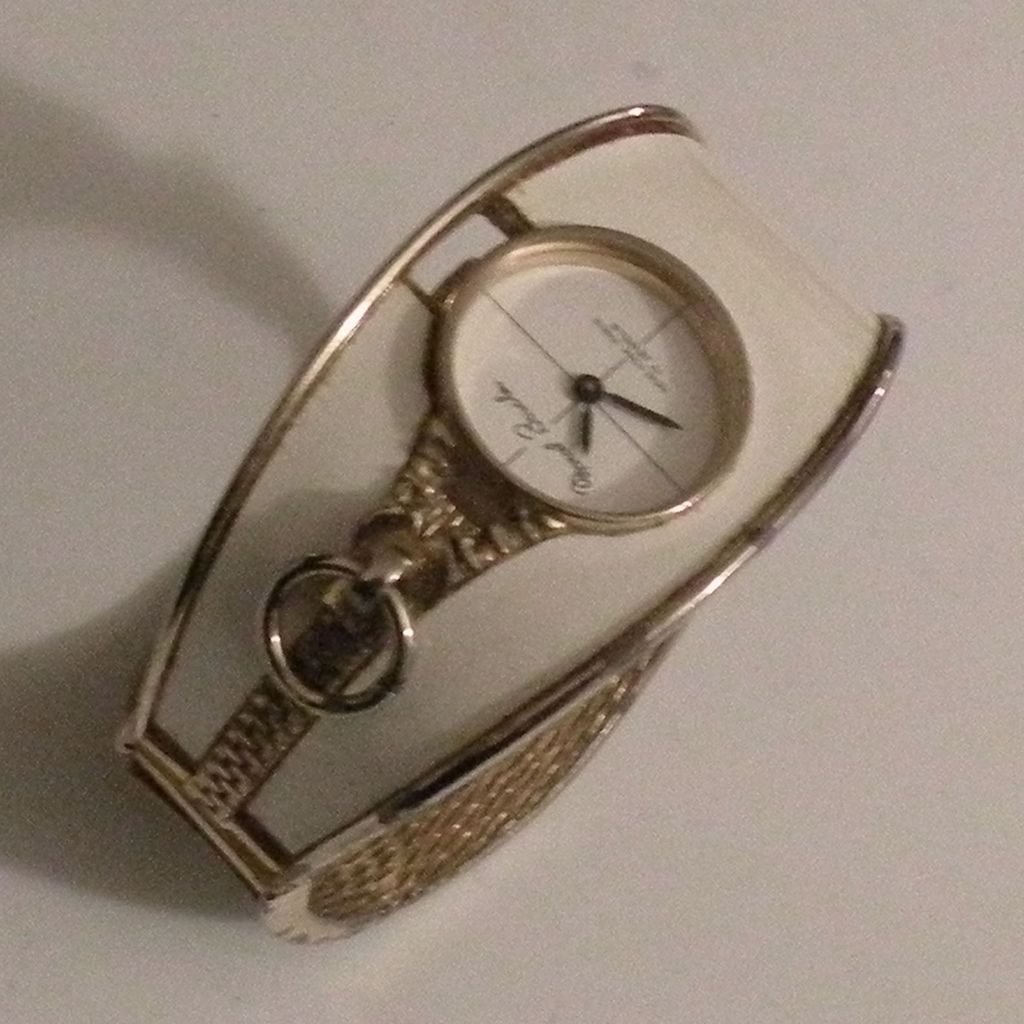 MARCEL BOUCHER Cream Enamel Hinged Clamper Cuff Watch Bracelet MARCEL BOUCHER Cream Enamel Hinged Clamper Cuff Watch Bracelet