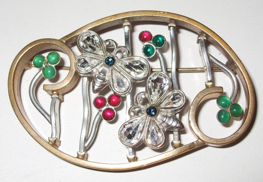 Signed Kreisler Bees and Flower Figural Brooch Signed Kreisler Bees and Flower Figural Brooch
