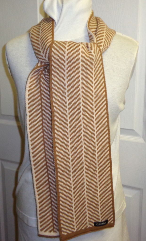 Calvin Klein Long Scarf. Brown & Cream. As New Condition. Calvin Klein Long Scarf. Brown & Cream. As New Condition.