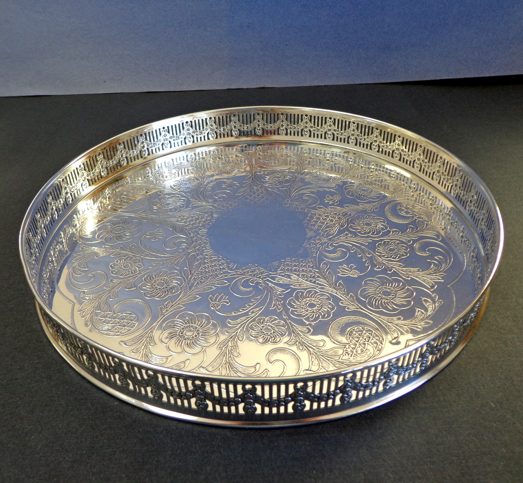 English Silver Plate Gallery Tray. Quality ++. Chased. Engraved. from
