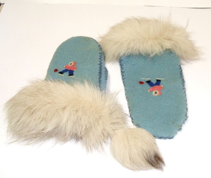 Grenfell Mission Felted Wool & Fox Fur Mitts. Labrador & Newfoundland. Historic Folk Art. Grenfell Mission Felted Wool & Fox Fur Mitts. Labrador & Newfoundland. Historic Folk Art.