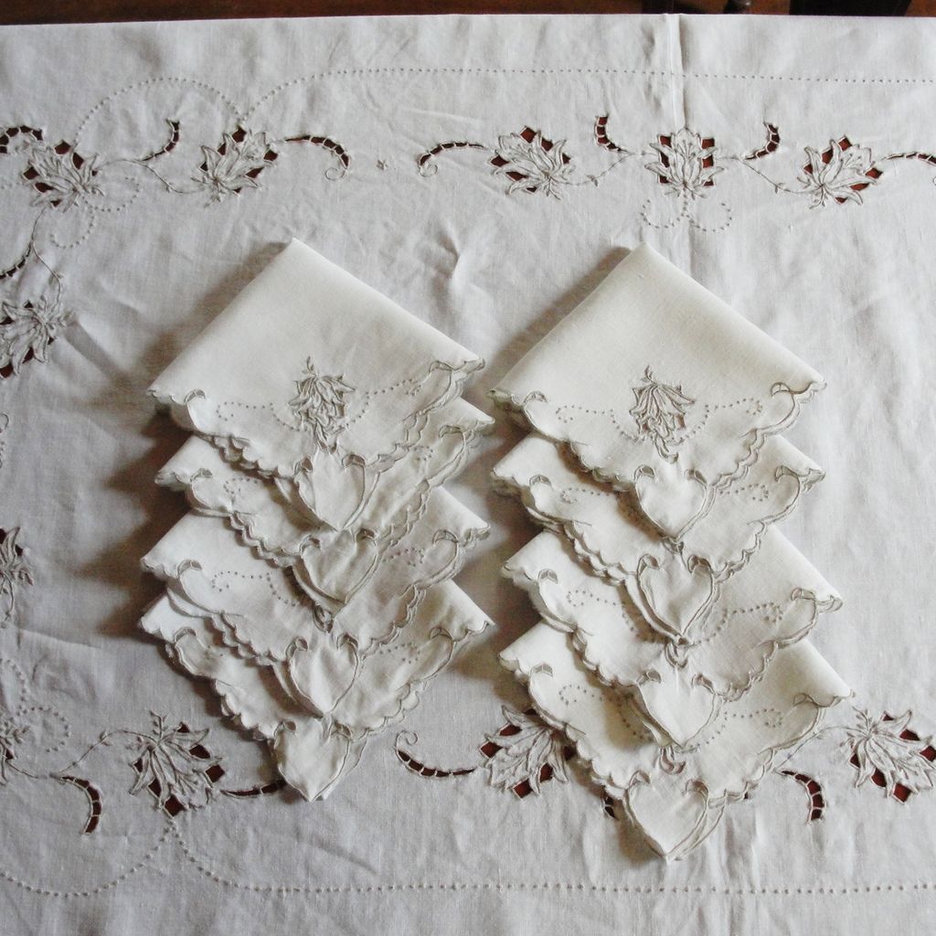 Vintage Linen Madeira Tablecloth 8 Napkins from breadandbutter on Ruby Lane