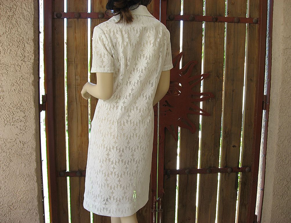 Vintage 1960's 1970's white "Mod" daisy lace shirt dress Vintage 1960's 1970's white "Mod" daisy lace shirt dress