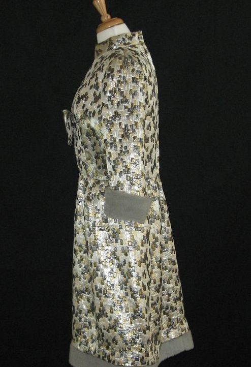 1960's Vintage Madmen heavy brocade evening dress with faux fur 1960's Vintage Madmen heavy brocade evening dress with faux fur