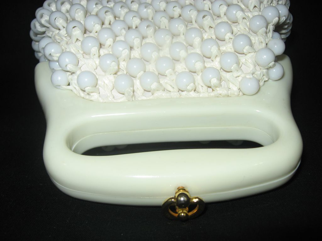 Vintage Marcus Brothers Made in Italy White Beaded Raffia Handbag Purse Vintage Marcus Brothers Made in Italy White Beaded Raffia Handbag Purse