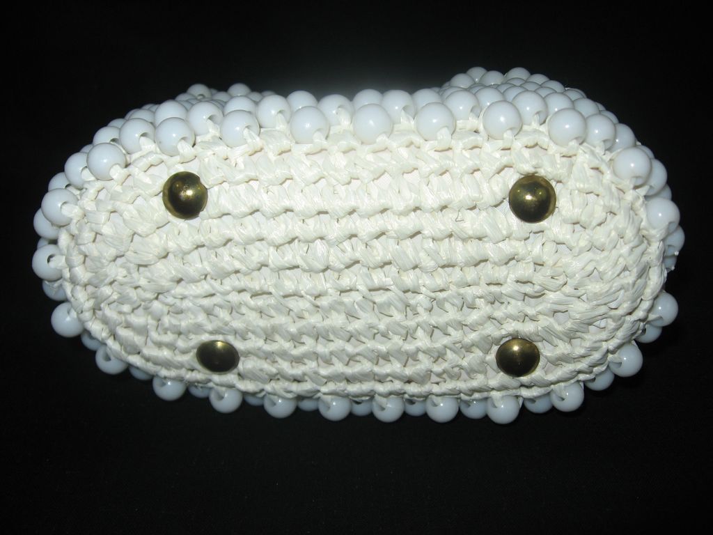 Vintage Marcus Brothers Made in Italy White Beaded Raffia Handbag Purse Vintage Marcus Brothers Made in Italy White Beaded Raffia Handbag Purse