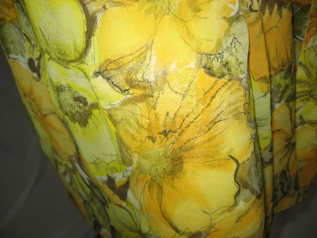 Vintage Rockabilly Yellow Floral Chiffon Dress Vintage Rockabilly Yellow Floral Chiffon Dress