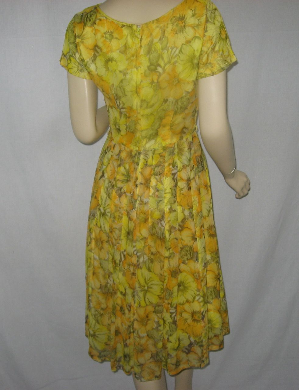 Vintage Rockabilly Yellow Floral Chiffon Dress Vintage Rockabilly Yellow Floral Chiffon Dress