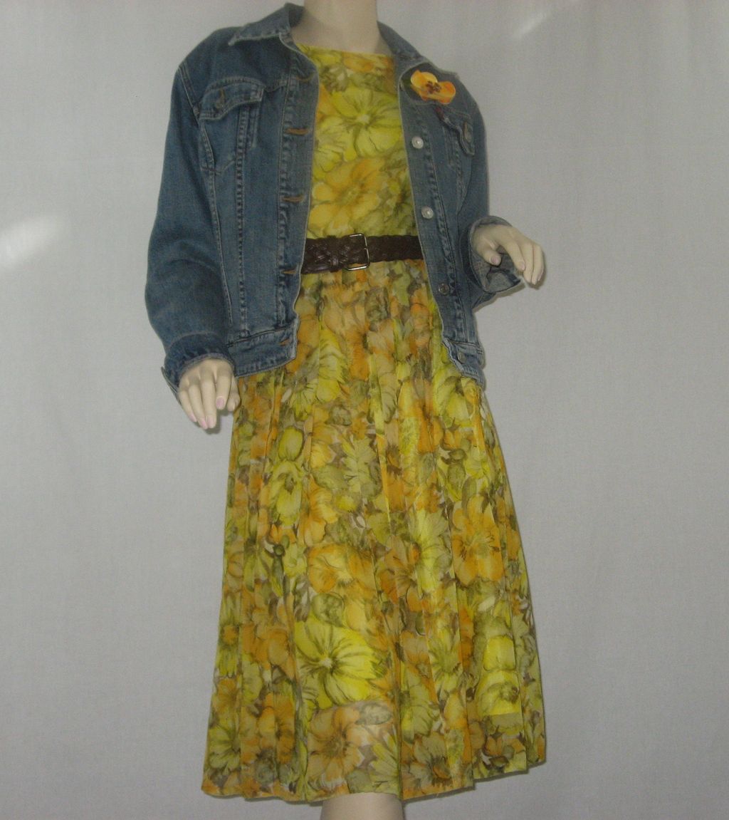 Vintage Rockabilly Yellow Floral Chiffon Dress Vintage Rockabilly Yellow Floral Chiffon Dress