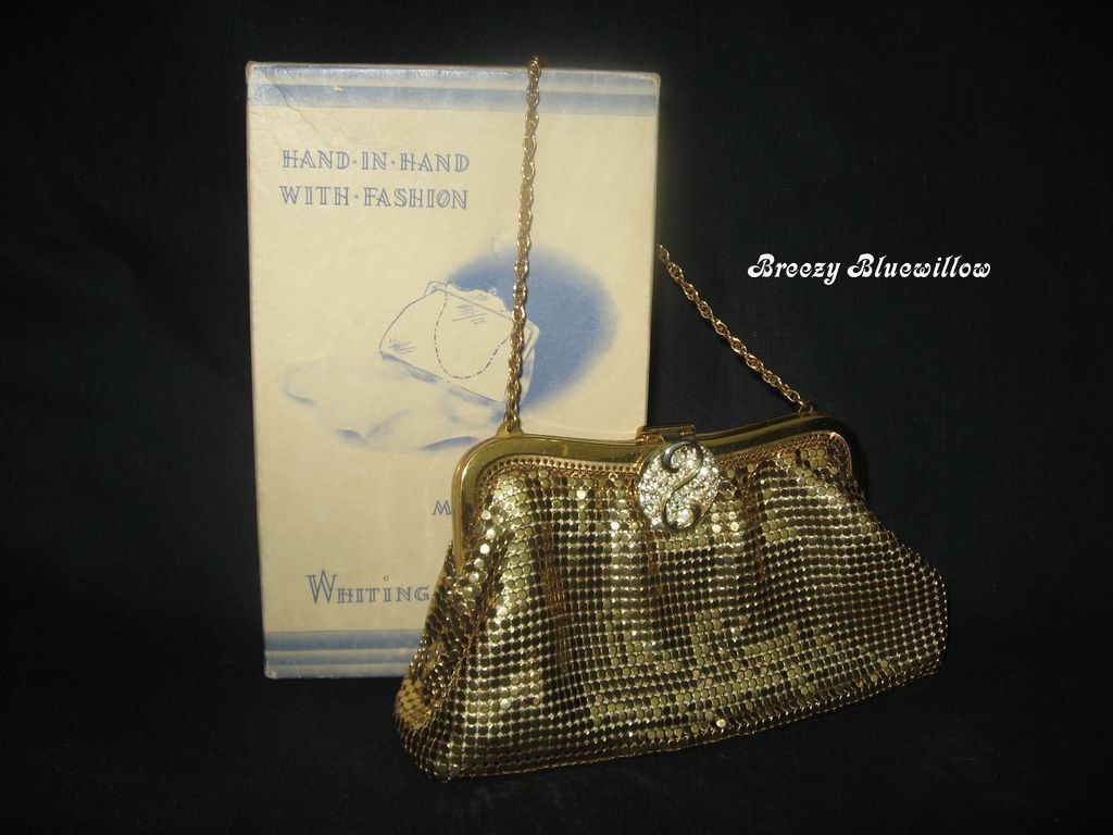 Vintage Whiting and Davis Mesh Evening Bag Rhinestone clasp w/box Vintage Whiting and Davis Mesh Evening Bag Rhinestone clasp w/box