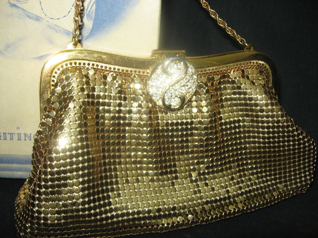 Vintage Whiting and Davis Mesh Evening Bag Rhinestone clasp w/box Vintage Whiting and Davis Mesh Evening Bag Rhinestone clasp w/box