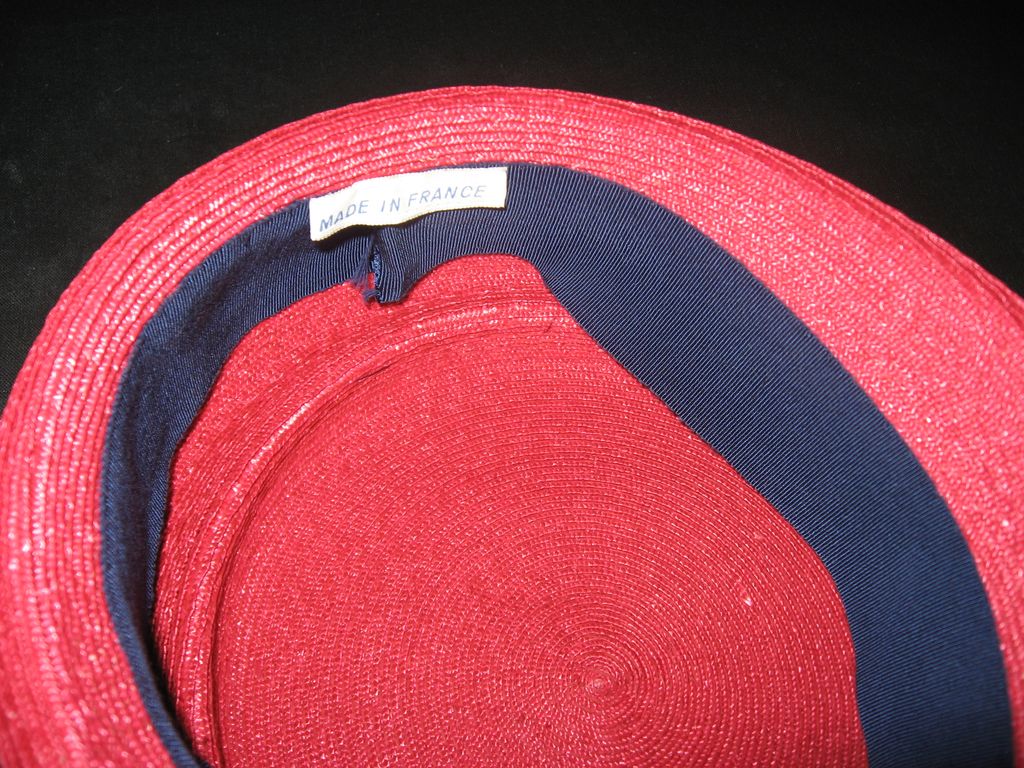 Vintage Red and Navy woven straw pillbox hat Vintage Red and Navy woven straw pillbox hat