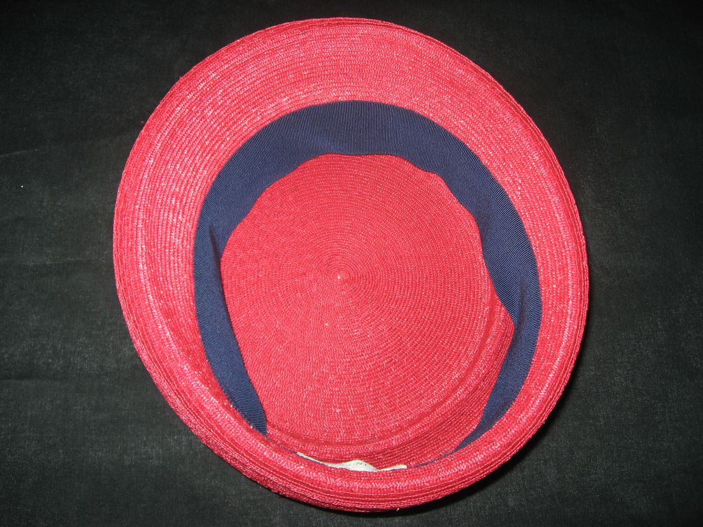 Vintage Red and Navy woven straw pillbox hat Vintage Red and Navy woven straw pillbox hat
