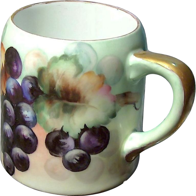 German Porcelain Grape Cluster Mug * circa 1900 * Hand Painted German Porcelain Grape Cluster Mug * circa 1900 * Hand Painted
