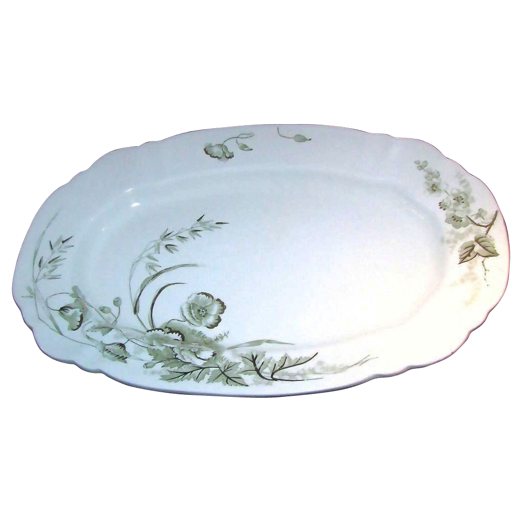 Staffordshire * circa1891 * Turkey Platter - Gilded Soft Green Floral Design Staffordshire * circa1891 * Turkey Platter - Gilded Soft Green Floral Design