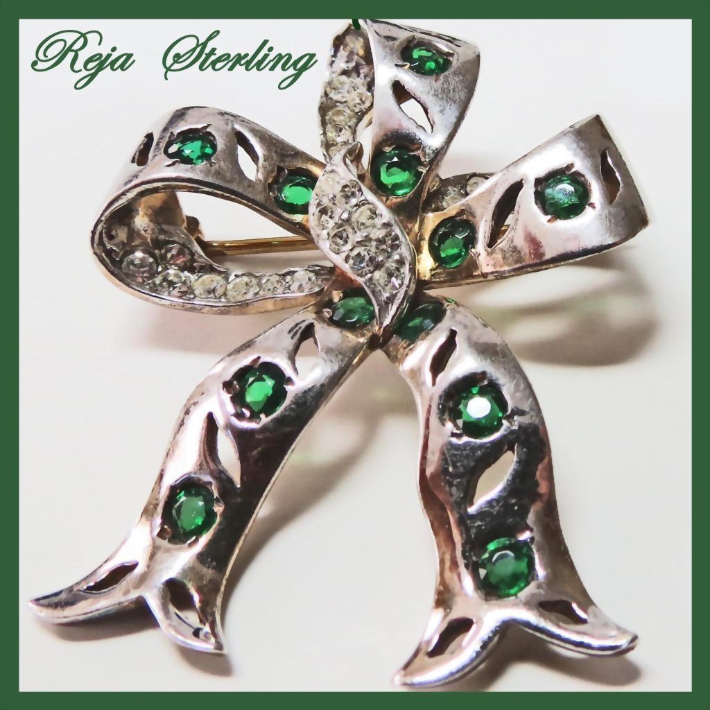Rare REJA Sterling Rhinestone Embedded WWII Bow Brooch Rare REJA Sterling Rhinestone Embedded WWII Bow Brooch