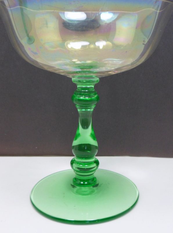 2 Tiffin Iridescent Optic Champagne Sherbet Glasses Green Stems Stemware 2 Tiffin Iridescent Optic Champagne Sherbet Glasses Green Stems Stemware
