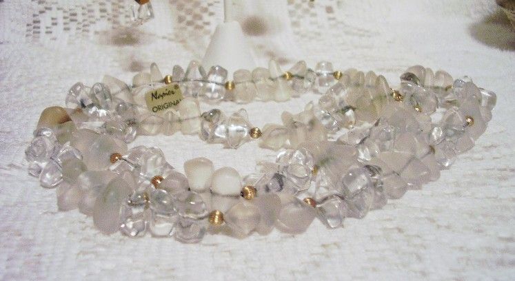 Napier Clear, Frosted and Goldtone Long Beaded Necklace Napier Clear, Frosted and Goldtone Long Beaded Necklace