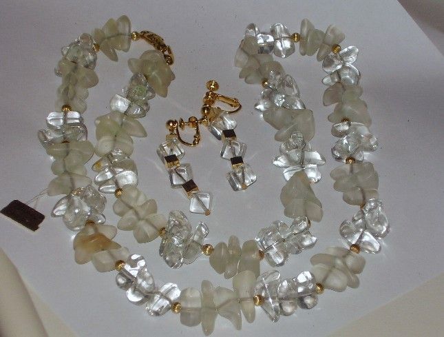 Napier Clear, Frosted and Goldtone Long Beaded Necklace Napier Clear, Frosted and Goldtone Long Beaded Necklace