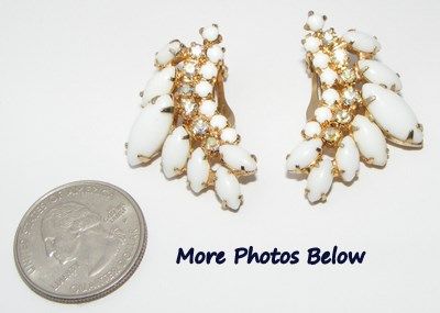 Vintage Milk Glass and AB Rhinestone Clip Earrings Vintage Milk Glass and AB Rhinestone Clip Earrings