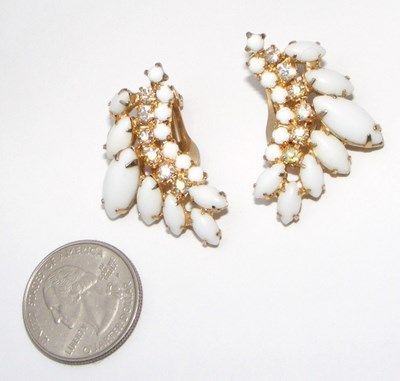 Vintage Milk Glass and AB Rhinestone Clip Earrings Vintage Milk Glass and AB Rhinestone Clip Earrings