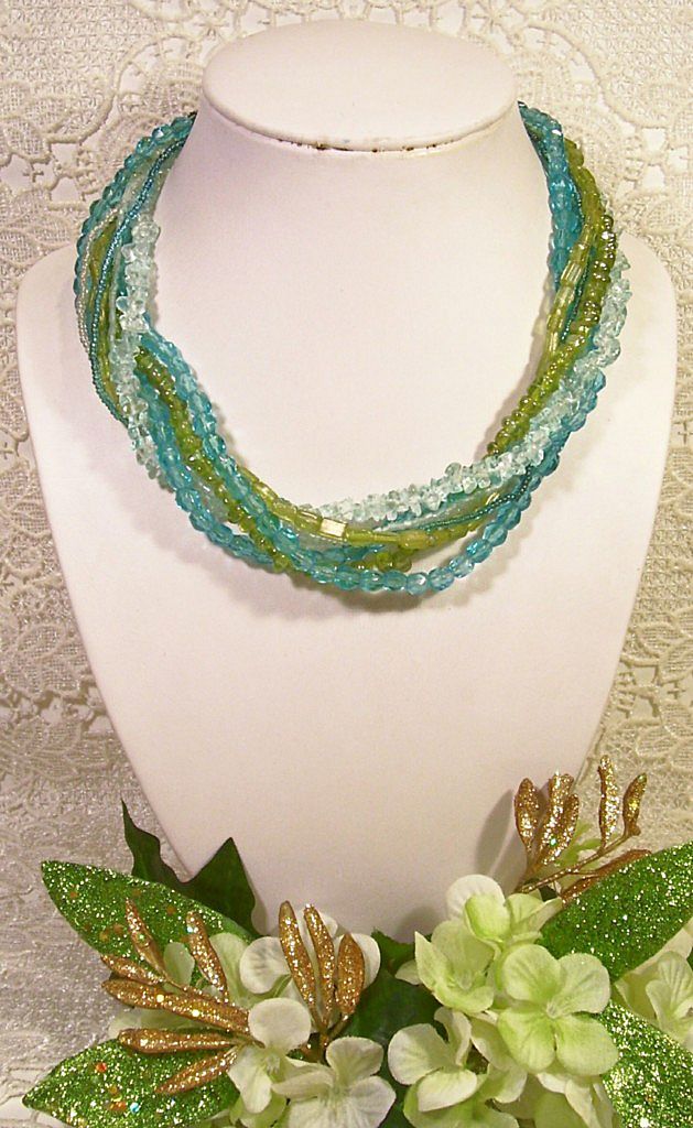 Sea Shore Blues and Greens Multi Glass Necklace Sea Shore Blues and Greens Multi Glass Necklace