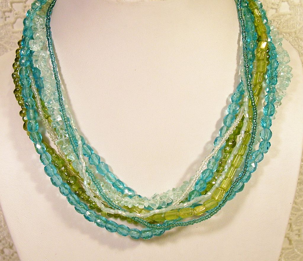 Sea Shore Blues and Greens Multi Glass Necklace Sea Shore Blues and Greens Multi Glass Necklace