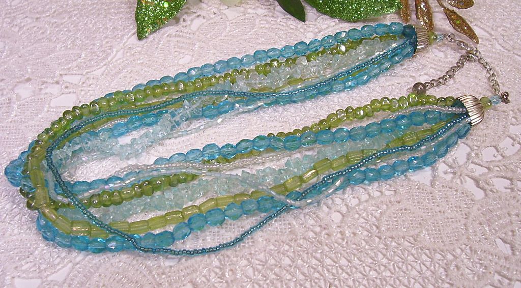 Sea Shore Blues and Greens Multi Glass Necklace Sea Shore Blues and Greens Multi Glass Necklace