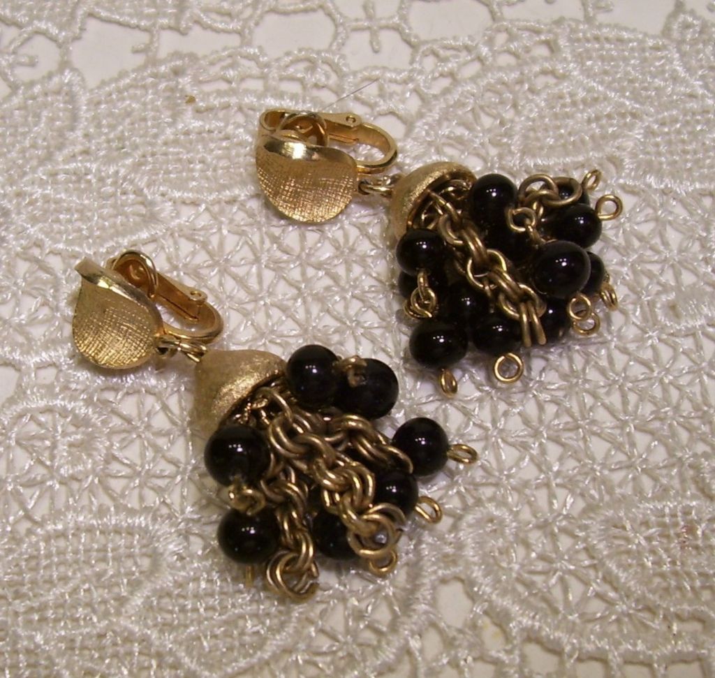 Puccini Goldtone Black Bead Chain Dangle Earrings Puccini Goldtone Black Bead Chain Dangle Earrings