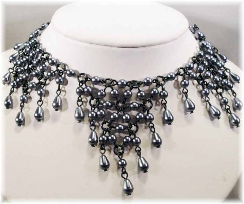 Vintage Czech Gray Faux Pearl Glass Drop Bead Necklace Vintage Czech Gray Faux Pearl Glass Drop Bead Necklace