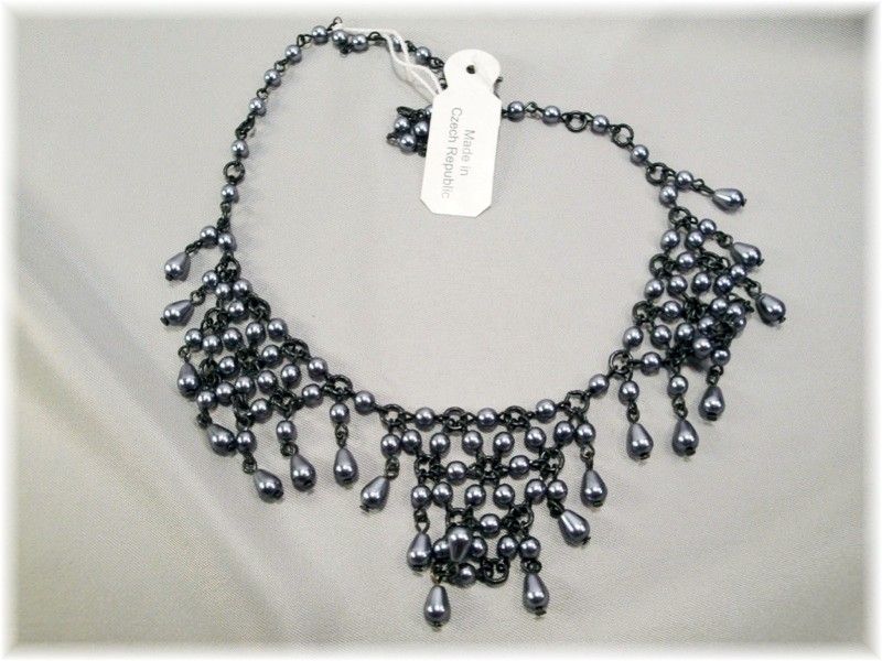 Vintage Czech Gray Faux Pearl Glass Drop Bead Necklace Vintage Czech Gray Faux Pearl Glass Drop Bead Necklace