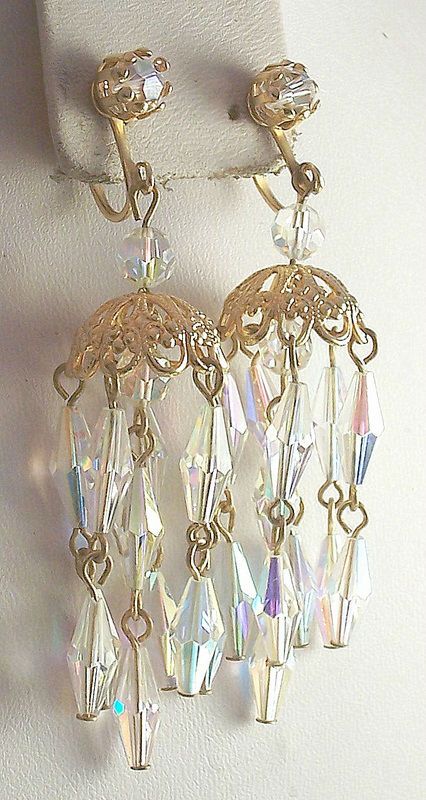 Vintage Rhinestone and AB Crystal Chandelier Earrings Vintage Rhinestone and AB Crystal Chandelier Earrings