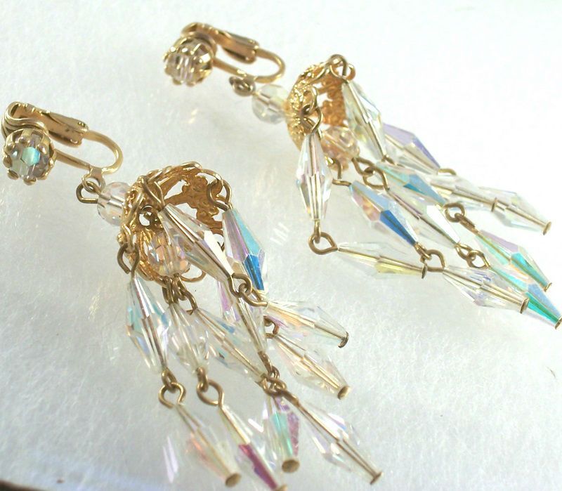 Vintage Rhinestone and AB Crystal Chandelier Earrings Vintage Rhinestone and AB Crystal Chandelier Earrings