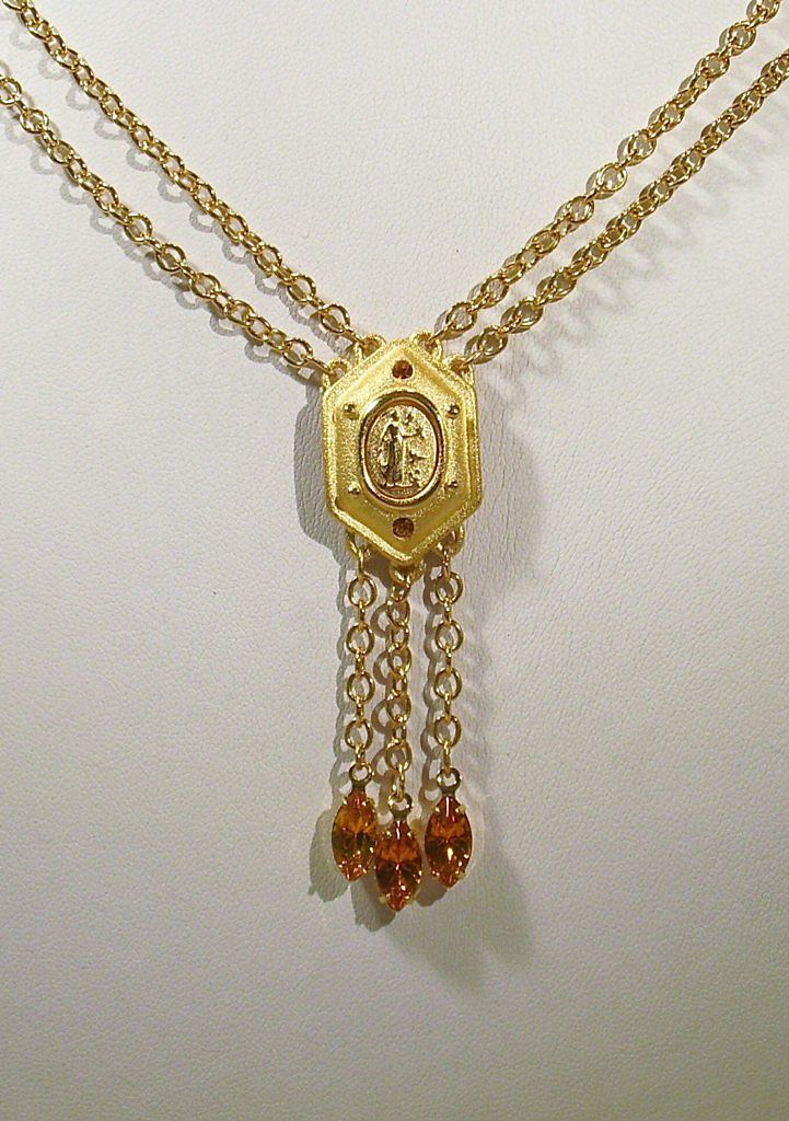 Napier Two Chain Strand Amber Rhinestone Gold-tone Necklace Napier Two Chain Strand Amber Rhinestone Gold-tone Necklace