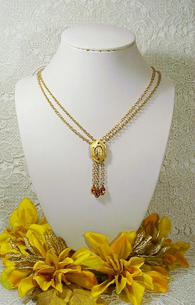 Napier Two Chain Strand Amber Rhinestone Gold-tone Necklace Napier Two Chain Strand Amber Rhinestone Gold-tone Necklace