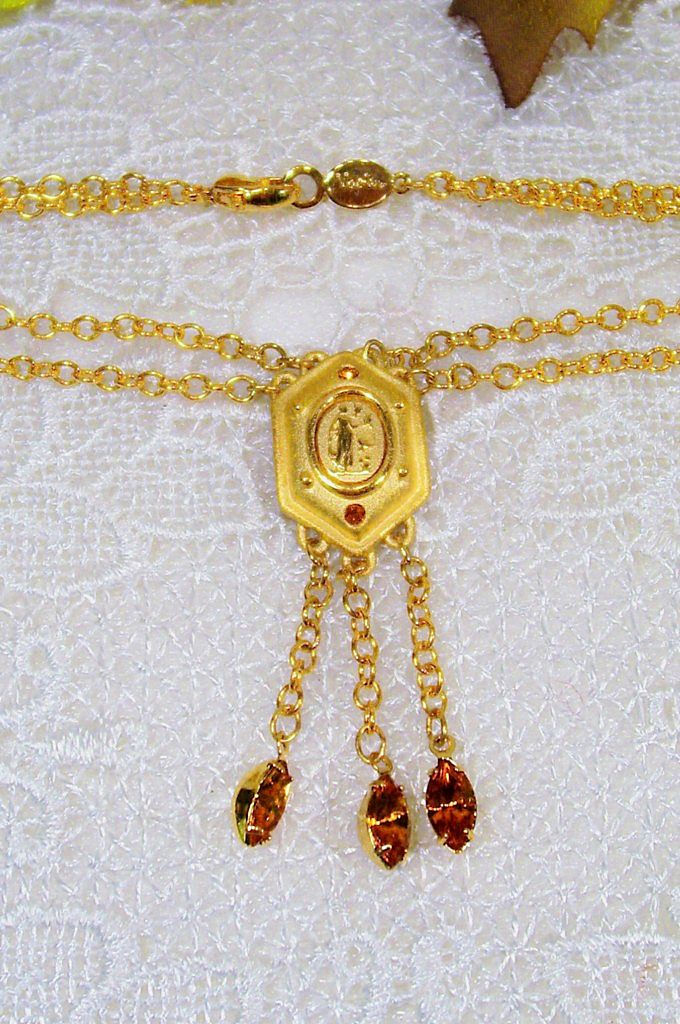 Napier Two Chain Strand Amber Rhinestone Gold-tone Necklace Napier Two Chain Strand Amber Rhinestone Gold-tone Necklace