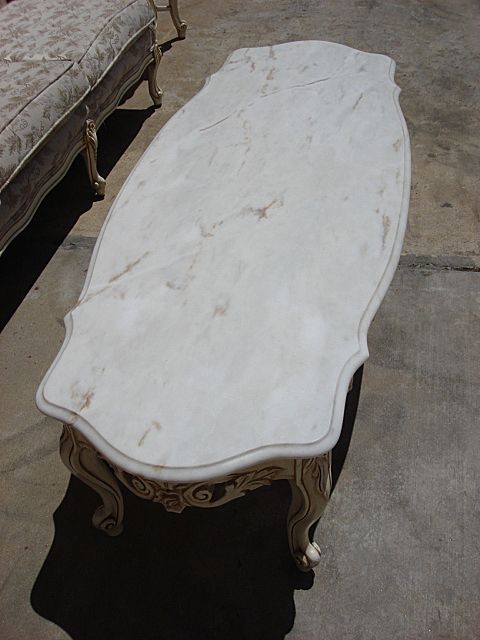 Elegant Vintage Painted French Style Marble Top Coffee Table Shabby Chic! Elegant Vintage Painted French Style Marble Top Coffee Table Shabby Chic!
