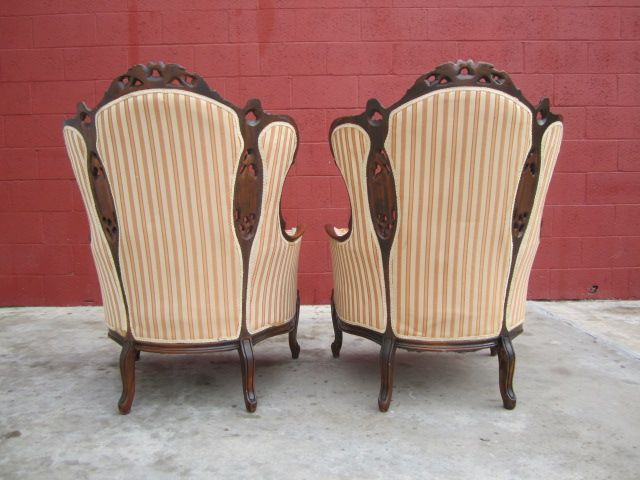 Pair of Vintage Carved Armchairs Chairs Wing Back Chairs Pair of Vintage Carved Armchairs Chairs Wing Back Chairs