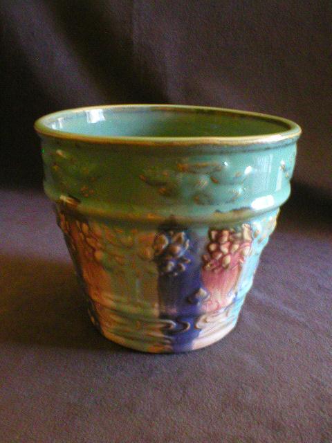 Hull Pottery "Early Art" Jardiniere w/Embossed Design in Blended Glaze Hull Pottery "Early Art" Jardiniere w/Embossed Design in Blended Glaze