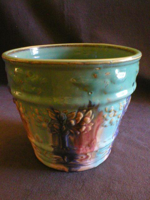 Hull Pottery "Early Art" Jardiniere w/Embossed Design in Blended Glaze Hull Pottery "Early Art" Jardiniere w/Embossed Design in Blended Glaze