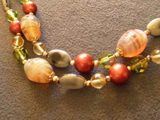 Regency Double-Strand Necklace of Art Glass, Aurora Borealis & Gold-Tone Beads Regency Double-Strand Necklace of Art Glass, Aurora Borealis & Gold-Tone Beads
