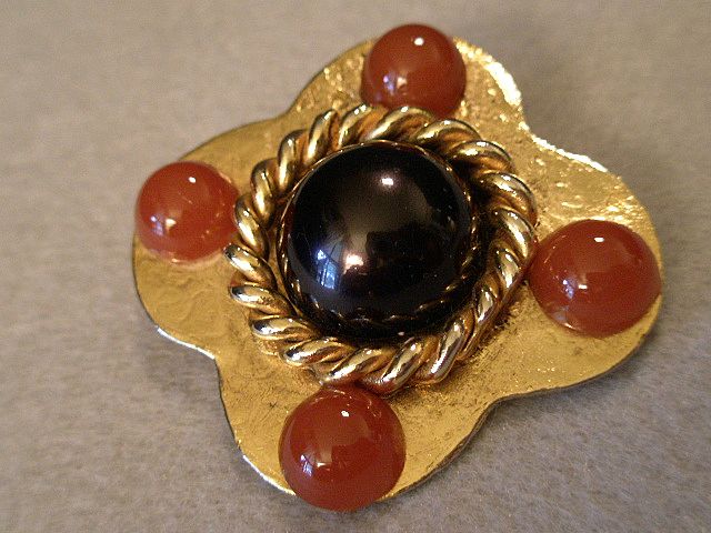 "Philippe Ferrandis" Gold-Tone & Colored Cabochon Clip Earrings "Philippe Ferrandis" Gold-Tone & Colored Cabochon Clip Earrings